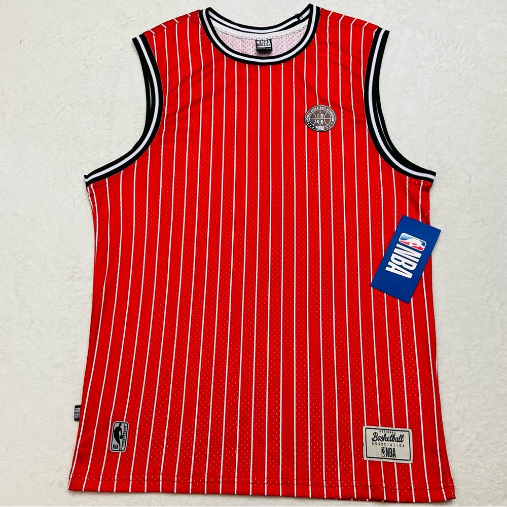 NWT NBA Men’s Red White Striped Gambino Mesh Jersey Muscle Basketball Tank Top